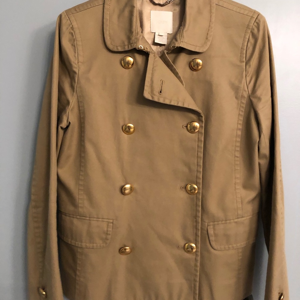 J. Crew Tan Short Cotton Pea/Trench Coat, Size 8